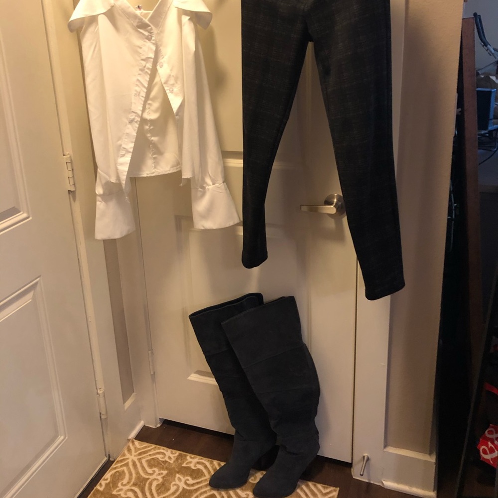 White blouse, pants and boots